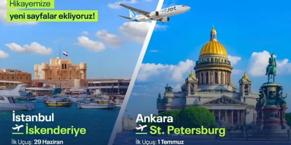 AJet Yeni Uçuş Hatları: İstanbul-İskenderiye ve Ankara-St. Petersburg Seferleri Başlıyor