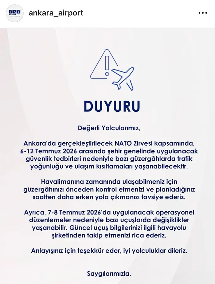 TAV Havalimanları'ndan Ankara Uçuşları İçin Acil Uyarı Ankara Havalimani 3