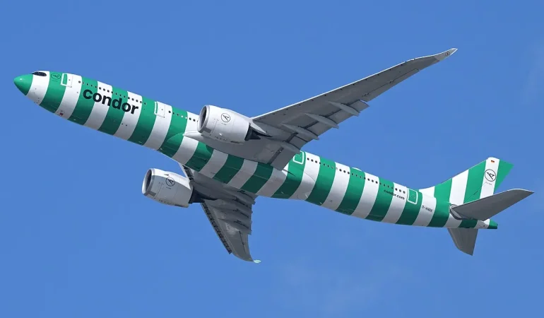 Airbus'tan A330neo Operatörlerine Kuyruk Kontrolü Tavsiyesi: 139 Uçak Potansiyel Olarak Etkileniyor Condor Airbus A330-900neo Boston'dan kalkarken